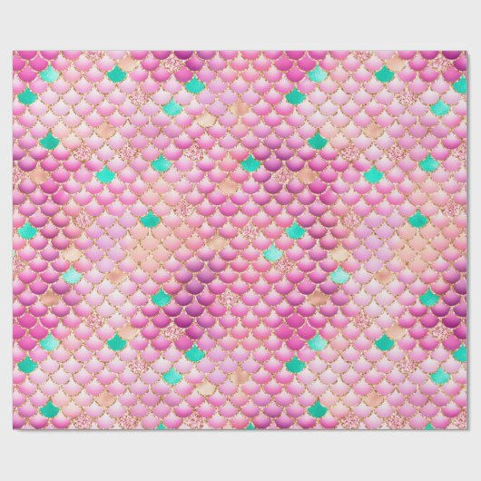Roze ombre-Folie en gouden glitter-Zeemeerminnen Cadeaupapier (Vlak)