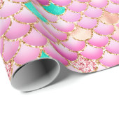 Roze ombre-Folie en gouden glitter-Zeemeerminnen Cadeaupapier (Rol Hoek)