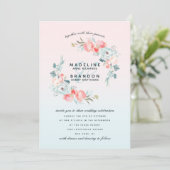 Roze Ombre Franse tuin bloemenkrans bruiloft Kaart (Staand voorkant)