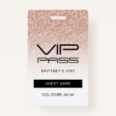 Roze Ombre Glitter 21e Partij VIP Pass Lanyard Badge (Voorkant)