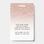 Roze Ombre Glitter Bachelorette VIP Pass Lanyard Badge (Back)