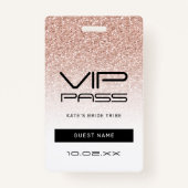 Roze Ombre Glitter Bachelorette VIP Pass Lanyard Badge (Voorkant)