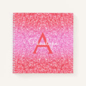 Roze Ombre Glitter en Monogram Schetsboek Notitieboek (Voorkant)