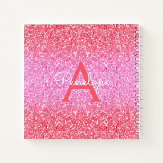 Roze Ombre Glitter en Monogram Schetsboek Notitieboek (Achterkant)