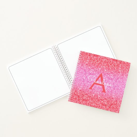 Roze Ombre Glitter en Monogram Schetsboek Notitieboek (Binnen)