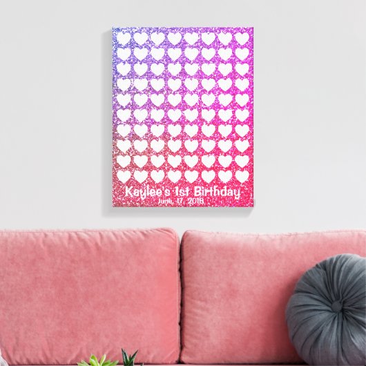 Roze ombre Glitter Handtekening Fingerprint Guestb Canvas Afdruk (Insitu (Woonkamer))