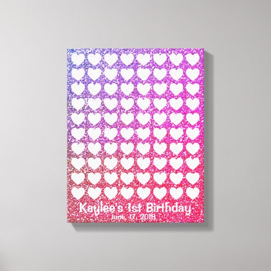 Roze ombre Glitter Handtekening Fingerprint Guestb Canvas Afdruk (Voorkant)