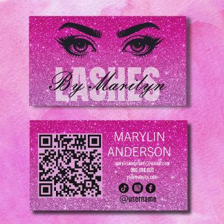 Roze Ombre Glitter Lash Technician Scan QR-code Visitekaartje