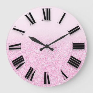 Roze ombre Glitter Minimale Romeinse Aantallen Grote Klok
