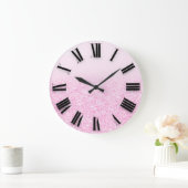 Roze Ombre Glitter Minimale Romeinse cijfers Grote Klok (Huis)