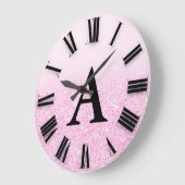 Roze Ombre Glitter Monogram Romeinse cijfers Grote Klok (Hoek)