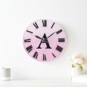 Roze Ombre Glitter Monogram Romeinse cijfers Grote Klok (Huis)