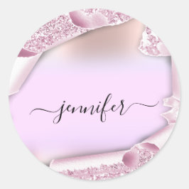 Roze Ombre Glitter Pink Rose Name Bridal Sweet16th Ronde Sticker