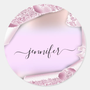 Roze Ombre Glitter Pink Rose Name Bridal Sweet16th Ronde Sticker