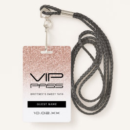 Roze Ombre Glitter Sweet 16e VIP Pass Lanyard Badge