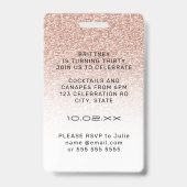 Roze Ombre Glitter VIP Pas 30ste Feest Uitnodiging Badge (Achterkant)