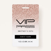 Roze Ombre Glitter VIP Pass 30e feestuitnodiging Badge (Voorkant)