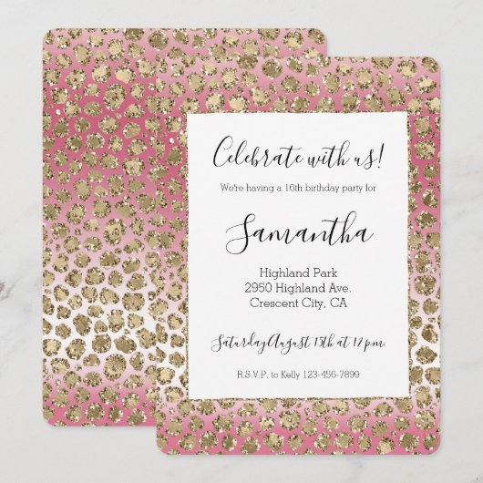 Roze ombre Gold Glitter Glitz Leopard Print Kaart (Voorkant / Achterkant)