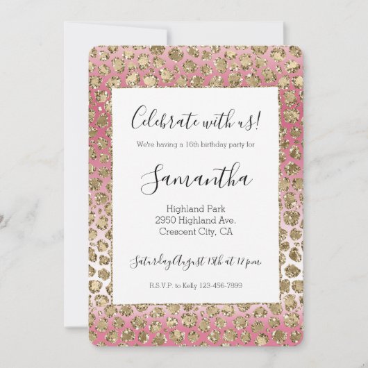 Roze ombre Gold Glitter Glitz Leopard Print    Kaart (Voorkant)