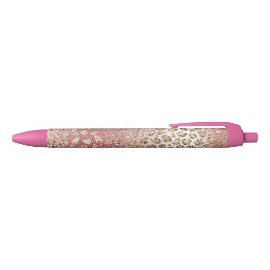 Roze ombre Gold Glitter Glitz Leopard Print      Zwarte Inkt Pen (Bovenkant)
