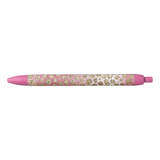 Roze ombre Gold Glitter Glitz Leopard Print      Zwarte Inkt Pen (Voorkant)