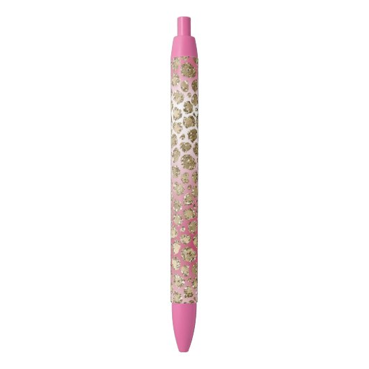 Roze ombre Gold Glitter Glitz Leopard Print      Zwarte Inkt Pen (Voorkant Verticaal)
