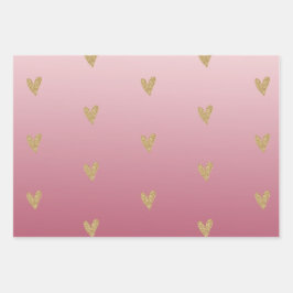 Roze ombre Gold Glitter Heart Inpakpapier Vel