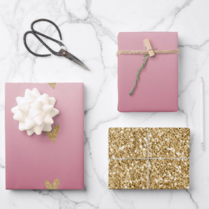 Roze ombre Gold Glitter Heart Inpakpapier Vel