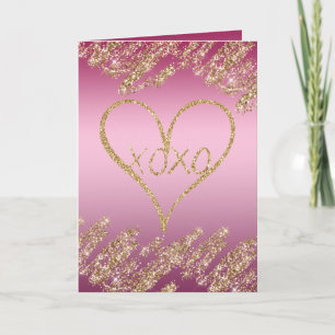 Roze ombre Gold Glitter Heart Kaart