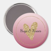 Roze ombre Gold Glitter Heart Magneet (Voorkant / Achterkant)