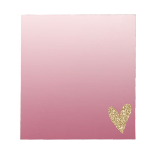 Roze ombre Gold Glitter Heart Notitieblok (Voorkant)