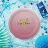Roze ombre Gold Glitter Heart Papieren Bordje (Feest)