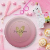 Roze ombre Gold Glitter Heart Papieren Bordje (Feest)