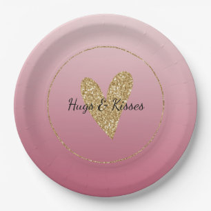 Roze ombre Gold Glitter Heart Papieren Bordje