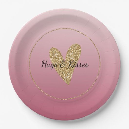 Roze ombre Gold Glitter Heart Papieren Bordje (Voorkant)