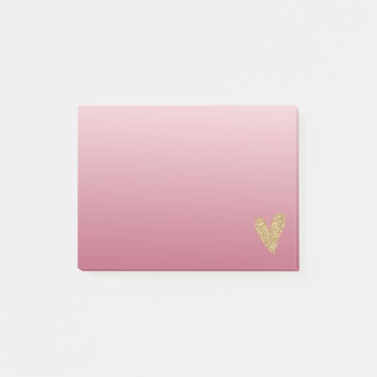 Roze ombre Gold Glitter Heart Post-it® Notes (Voorkant)