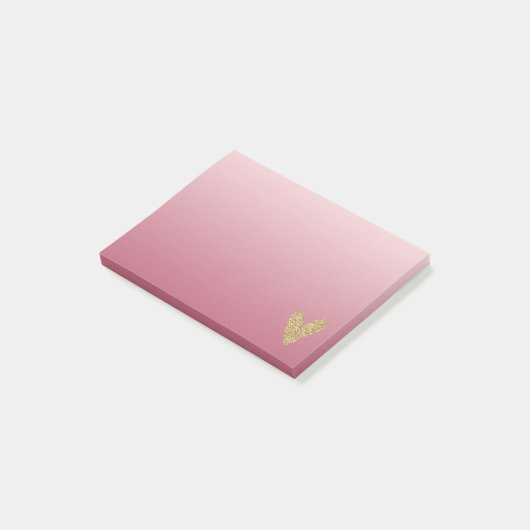 Roze ombre Gold Glitter Heart Post-it® Notes (Schuin)