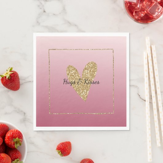 Roze ombre Gold Glitter Heart Servet (Insitu)