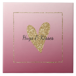 Roze ombre Gold Glitter Heart Tegeltje