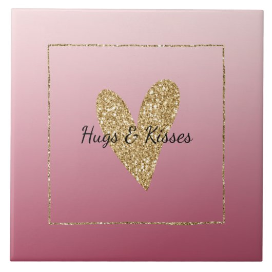 Roze ombre Gold Glitter Heart Tegeltje (Voorkant)