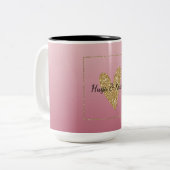 Roze ombre Gold Glitter Heart Tweekleurige Koffiemok (Voorkant links)