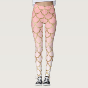 Roze Ombre Gold Glitter Mermaid Scales Leggings