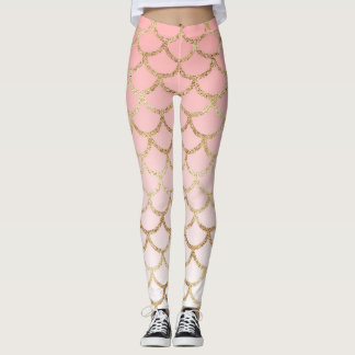 Roze Ombre Gold Glitter Mermaid Scales Leggings