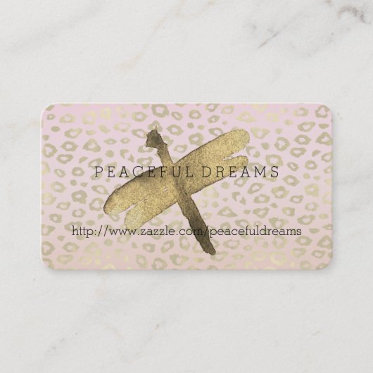 Roze ombre Gold Leopard Print Dragonfly Visitekaartje (Voorkant)