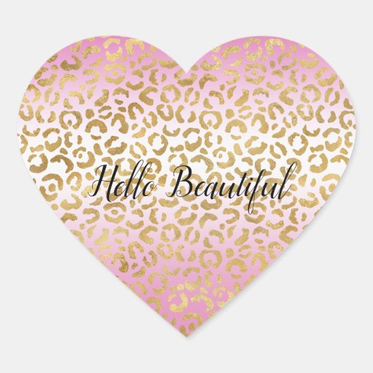 Roze ombre Gold leopard Print Hart Sticker (Voorkant)