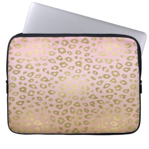 Roze ombre Gold leopard Print Laptop Sleeve