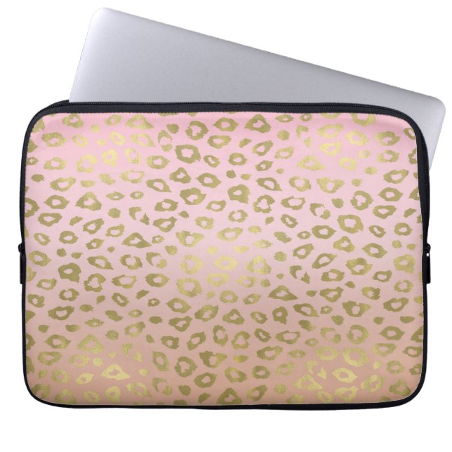 Roze ombre Gold leopard Print Laptop Sleeve (Voorkant)