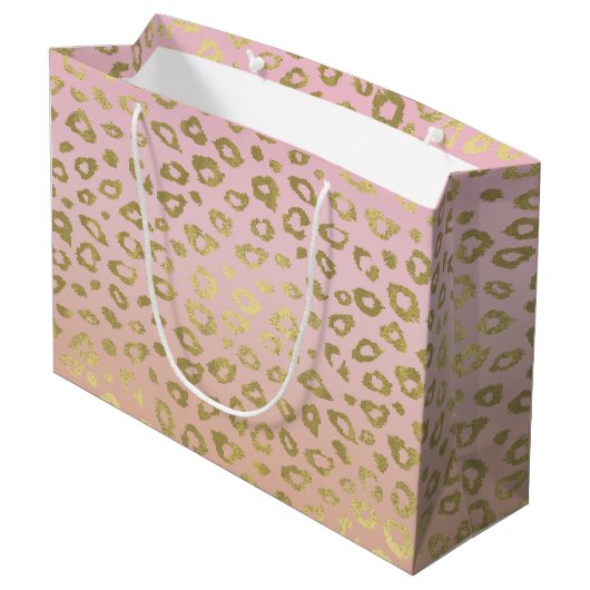 Roze ombre Gold leopard Print Large Cadeautasje (Achterkant Gekanteld)