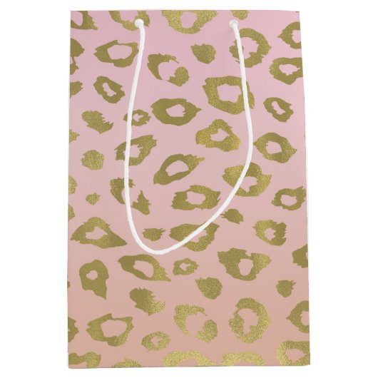 Roze ombre Gold leopard Print Medium Cadeauzakje (Voorkant)