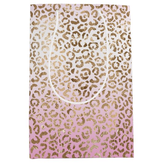 Roze ombre Gold leopard Print Medium Cadeauzakje (Voorkant)